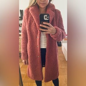 J. Crew XXS teddy coat in berry pink.